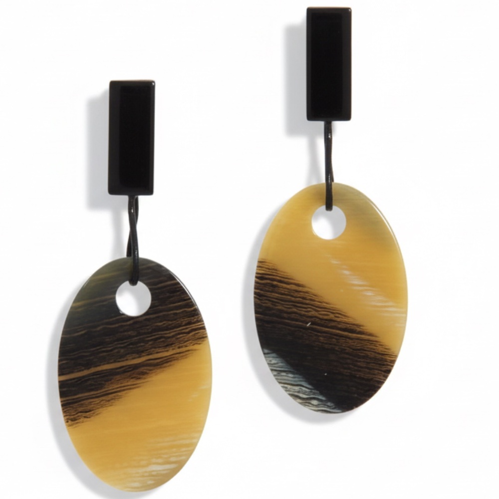 Womens Oval Black and Gold‎ Dangle Earrings